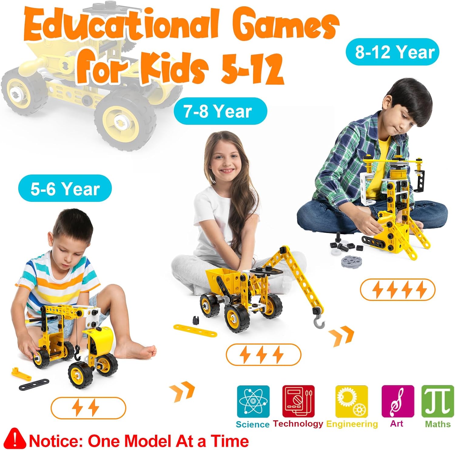 192 PCS STEM Building Toys for 5 6 7 8 9 + Year Old Boy Girl Gift Stem Project Activities Kit for Kids 5-7 6-8 Educational Autism Robotic Toy Learning Game Excavator Engineering Construction Set