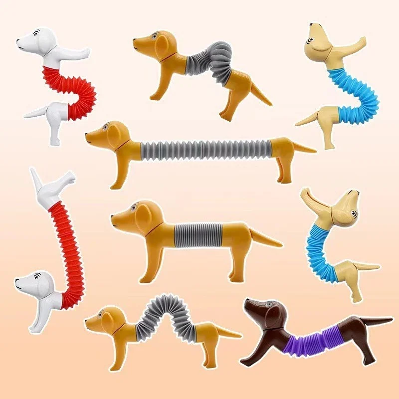 1pcs Anti Stress Funny Changeable Fidget Toy Giraffe LED Telescopic Tube Spring Tube Toy DIY Dog Model Deform Sensory Toys