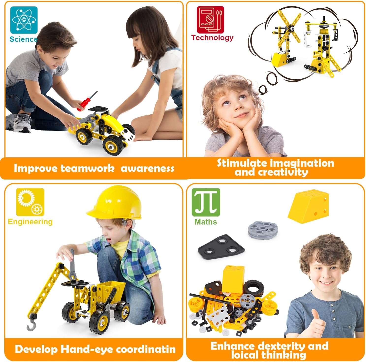 192 PCS STEM Building Toys for 5 6 7 8 9 + Year Old Boy Girl Gift Stem Project Activities Kit for Kids 5-7 6-8 Educational Autism Robotic Toy Learning Game Excavator Engineering Construction Set